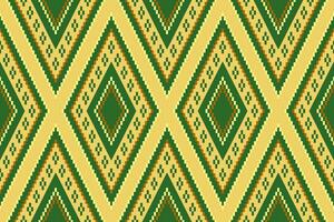 Green Cross stitch colorful geometric traditional ethnic pattern Ikat seamless pattern border abstract design for fabric print cloth dress carpet curtains and sarong Aztec African Indian Indonesian vector