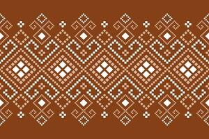 Orange vintages cross stitch traditional ethnic pattern paisley flower Ikat background abstract Aztec African Indonesian Indian seamless pattern for fabric print cloth dress carpet curtains and sarong vector