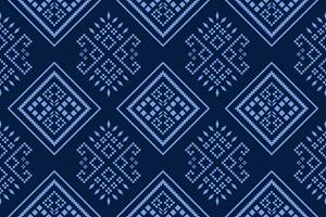 Indigo navy blue geometric traditional ethnic pattern Ikat seamless pattern border abstract design for fabric print cloth dress carpet curtains and sarong Aztec African Indian Indonesian vector