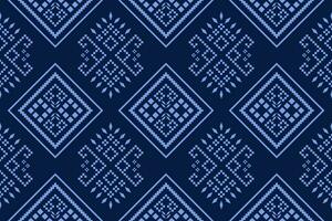 Indigo navy blue geometric traditional ethnic pattern Ikat seamless pattern border abstract design for fabric print cloth dress carpet curtains and sarong Aztec African Indian Indonesian vector