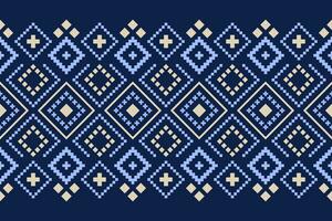 Indigo navy blue geometric traditional ethnic pattern Ikat seamless pattern border abstract design for fabric print cloth dress carpet curtains and sarong Aztec African Indian Indonesian vector