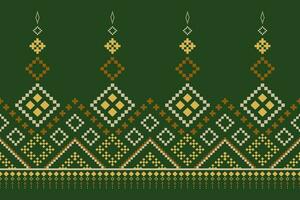 Green Cross stitch colorful geometric traditional ethnic pattern Ikat seamless pattern border abstract design for fabric print cloth dress carpet curtains and sarong Aztec African Indian Indonesian vector