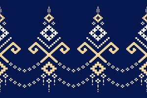 Indigo navy blue geometric traditional ethnic pattern Ikat seamless pattern border abstract design for fabric print cloth dress carpet curtains and sarong Aztec African Indian Indonesian vector