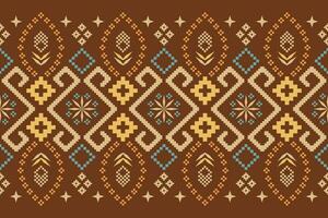 Cross stitch colorful geometric traditional ethnic pattern Ikat seamless pattern abstract design for fabric print cloth dress carpet curtains and sarong Aztec African Indian Indonesian vector