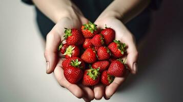 Ripe local produce organic strawberry. Fresh healthy vegan dietary food for spring detox. Fruits background. Clean eating concept. Generative AI photo