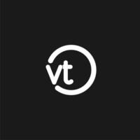 Initials VT logo monogram with simple circles lines vector