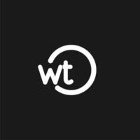 Initials WT logo monogram with simple circles lines vector