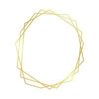 Gold geometric polygonal frame with shining effects isolated on white background. Empty glowing art deco backdrop. Vector illustration.