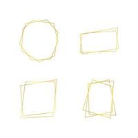 Set of four gold geometric polygonal frames with shining effects isolated on white background. Empty glowing art deco backdrop. Vector illustration.