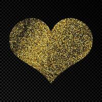 Gold glittering heart on dark background. Background with gold sparkles and glitter effect. Vector illustration