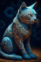 Feline Illusion, A Cut Paper Exotic Cat with Intricate Ornate Patterns and Shadow Play. Generative AI photo