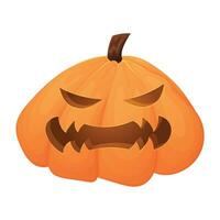 Scary festive halloween pumpkin jack-o-lantern with cutouts, vector isolated cartoon illustration.