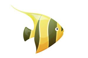 Vector isolated cartoon yellow fish in black stripe. Sea floating inhabitant, Moorish idol.