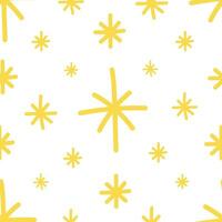 sin costura modelo amarillo brillante brillante destellos en un blanco antecedentes. garabatear mano dibujado kawaii elementos, envase papel, fondo de pantalla. vector