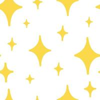 Seamless pattern yellow bright shiny sequins of different sizes on a white background. Doodle hand drawn kawaii cute stars, wrapping paper, wallpaper. vector