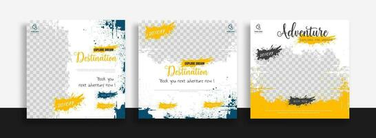 Set of travel sale social media post template. Web banner, flyer or poster for travelling agency business offer promotion. Holiday and tour advertisement banner design vector