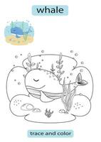 Children's worksheet coloring whale at the bottom of the ocean color Vector EPS10