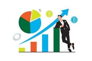 Businessman with growth chart. Flat vector illustration isolated on white background.