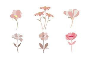 Set of pink flowers isolated on a white background. Vector illustration.