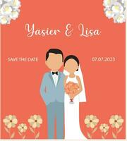 Wedding invitation cards with cute couple. Vector illustration.