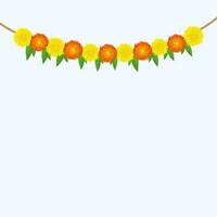 Traditional Indian Marigold Flower Garland with Mango leaves. Decoration for Indian hindu holidays or weddings or Puja Festival, Indian Festival flower decoration vector