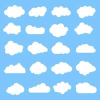 Cloud symbols. Clouds set collection on blue background. Vector drawing