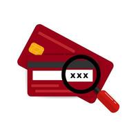 CVV code icon simple. CVV code with credit card and magnifying glass. Isolated vector illustration.