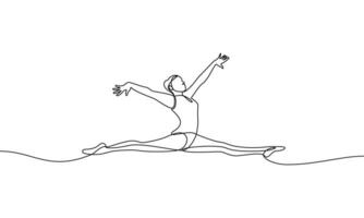 Continuous line drawing. Girl gymnast in twine. ARTISTIC GYMNASTICS. Physical sports exercises. Vector linear illustration, outline, contour