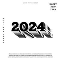 2024 Happy New Year. Template with black and white letter logo for calendar, poster, flyer, banner. vector