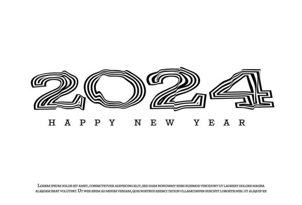 2024 Happy New Year. Template with black and white letter logo for calendar, poster, flyer, banner.