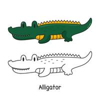 Vector illustration. Coloring book , Coloring Alligator. Cartoon animal. Clipart set for nursery poster, Practice skills