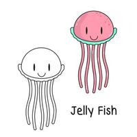 Vector illustration. Coloring book , Coloring jellyfish. Cartoon animal. Clipart set for nursery poster, Practice skills