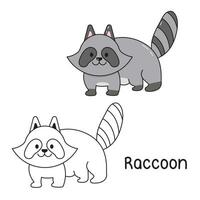 Vector illustration. Coloring book , Coloring raccoon. Cartoon animal. Clipart set for nursery poster, Practice skills