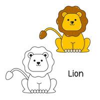 Vector illustration. Coloring book , Coloring lion. Cartoon animal. Clipart set for nursery poster, Practice skills