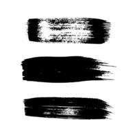 Black grunge brush strokes. Set of three painted ink stripes. Ink spot isolated on white background. Vector illustration