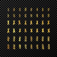 Set of doodle style various marker borders and strokes. Gold hand drawn design elements on dark background. Vector illustration