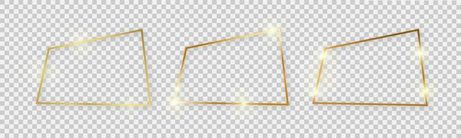 Shiny frames with glowing effects. Set of three gold frames with shadows vector