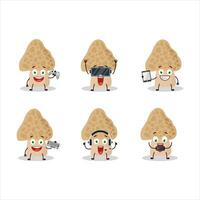 Morel cartoon character are playing games with various cute emoticons vector
