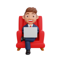 3d Businessman working on laptop on couch png