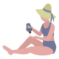 National Stay Out of the Sun Day. Hand drawn girl applying sunscreen. vector