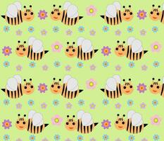 Seamless pattern bees and flowers cute cartoon Vector EPS10