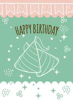 hand drawn happy birthday party card with flat abstract elements and stars for celebration and greeting vector