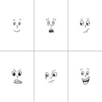 Rectangular monochrome abstract faces with different emotions in cartoon style vector