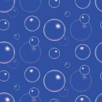 Seamless pattern of transparent bubbles on a blue background vector