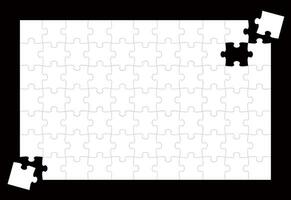 Vector White Jigsaw Puzzle Blank Background Template Isolated On A Black Background.