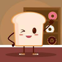 Isolated cute slice of bread bakery product character Vector