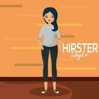 aislado linda hembra hipster personaje vector