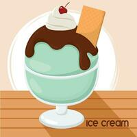 Isolated ice cream with cookie and cherry sketch icon Vector