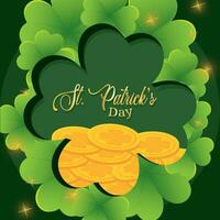 Colored saint patrick day clipping path of clover with golden coins Vector