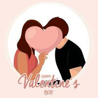 Valentine day template Cute couple kissing each other Vector